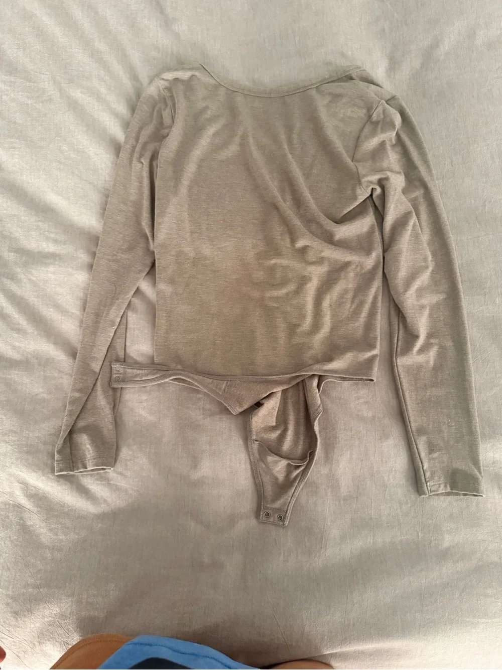 A&F Long Sleeve Henley One-Piece Bodysuit in Taupe